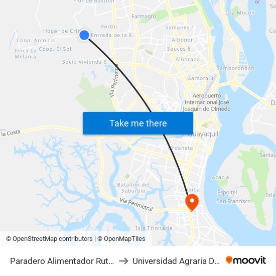 Paradero Alimentador Ruta Casuarina to Universidad Agraria Del Ecuador map