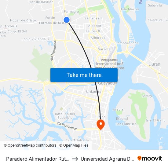 Paradero Alimentador Ruta Casuarina to Universidad Agraria Del Ecuador map