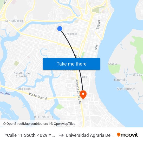 *Calle 11 South, 4029 Y Ayacucho to Universidad Agraria Del Ecuador map