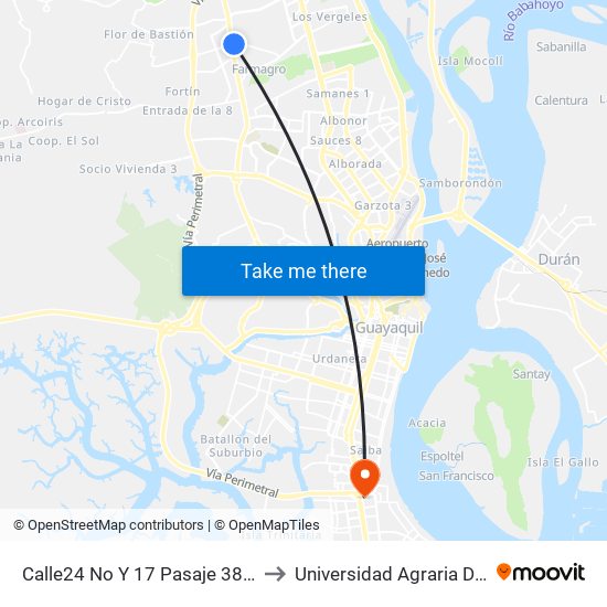 Calle24 No Y 17 Pasaje 38e No (N504) to Universidad Agraria Del Ecuador map