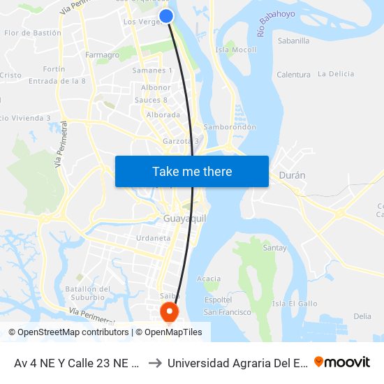 Av 4 NE Y Calle 23 NE (N492) to Universidad Agraria Del Ecuador map