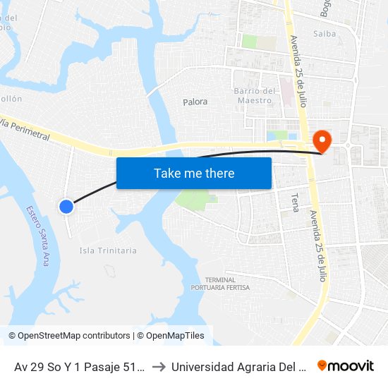 Av 29 So Y 1 Pasaje 51 (S422) to Universidad Agraria Del Ecuador map
