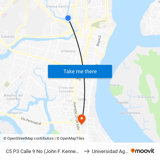 C5 P3 Calle 9 No (John F. Kennedy) Y Av. 12 No (Francisco Boloña) to Universidad Agraria Del Ecuador map