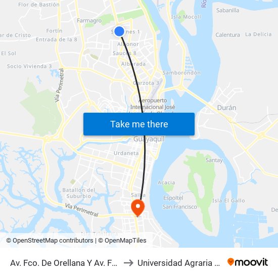 Av. Fco. De Orellana  Y  Av. Francisco Rizzo to Universidad Agraria Del Ecuador map