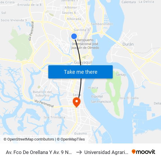 Av. Fco De Orellana  Y  Av. 9 No (Miguel H. Alcivar) to Universidad Agraria Del Ecuador map