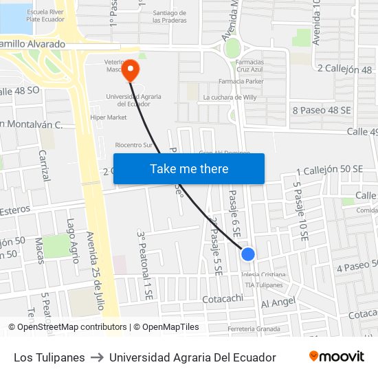 Los Tulipanes to Universidad Agraria Del Ecuador map