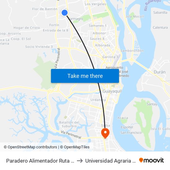 Paradero Alimentador Ruta Flor De Bastión to Universidad Agraria Del Ecuador map