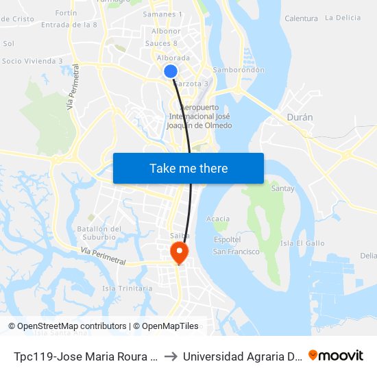 Tpc119-Jose Maria Roura Y Alameda 3 to Universidad Agraria Del Ecuador map