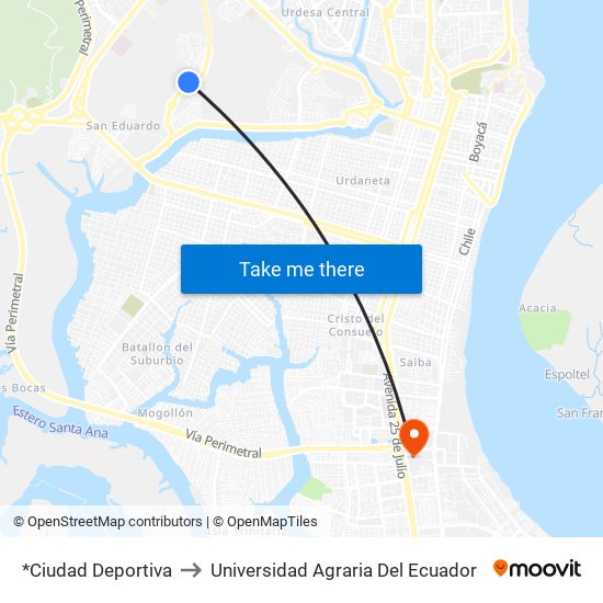 *Ciudad Deportiva to Universidad Agraria Del Ecuador map