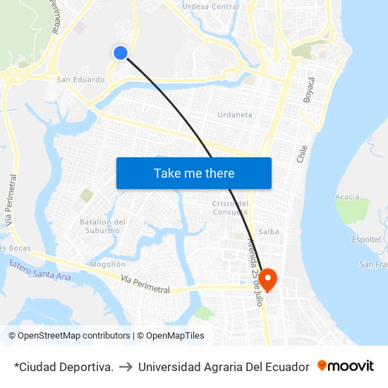 *Ciudad Deportiva. to Universidad Agraria Del Ecuador map