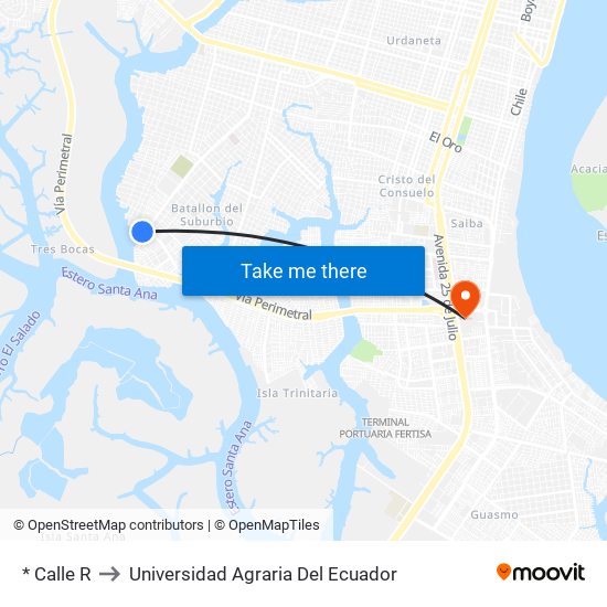 * Calle R to Universidad Agraria Del Ecuador map