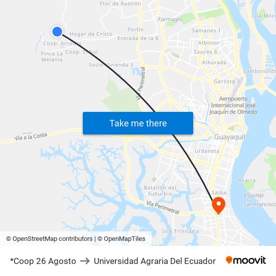 *Coop 26 Agosto to Universidad Agraria Del Ecuador map