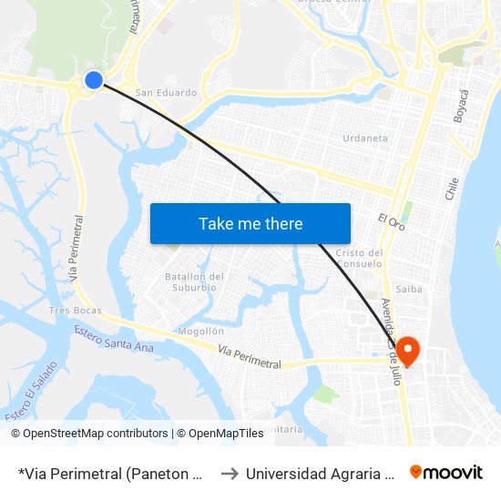*Via Perimetral (Paneton Metropolitano) to Universidad Agraria Del Ecuador map