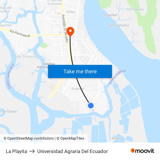 La Playita to Universidad Agraria Del Ecuador map