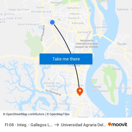 Fl-08 - Integ. - Gallegos Lara (B/C) to Universidad Agraria Del Ecuador map