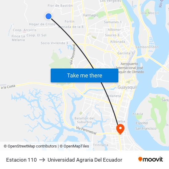 Estacion 110 to Universidad Agraria Del Ecuador map