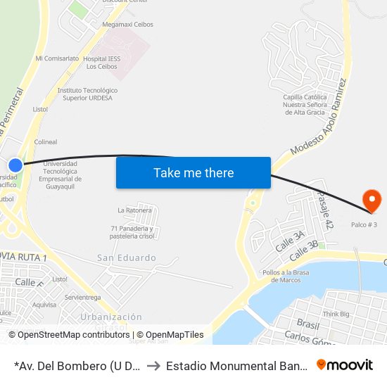 *Av. Del Bombero (U Del Pacífico) to Estadio Monumental Banco Pichincha map