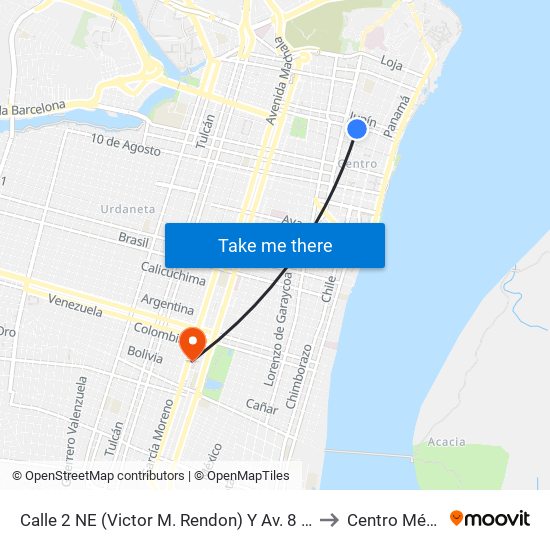 Calle 2 NE (Victor M. Rendon)  Y Av. 8 NE  (Baquerizo Moreno) to Centro Médico Serli map