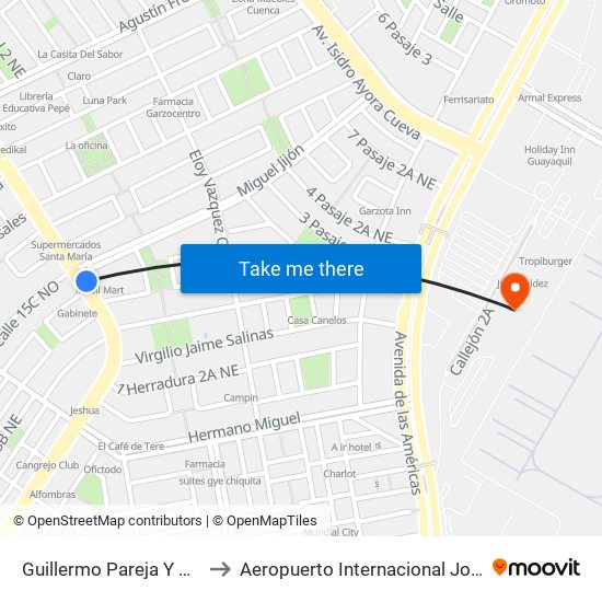 Guillermo Pareja Y  Miguel Angel Jijon to Aeropuerto Internacional José Joaquín De Olmedo map