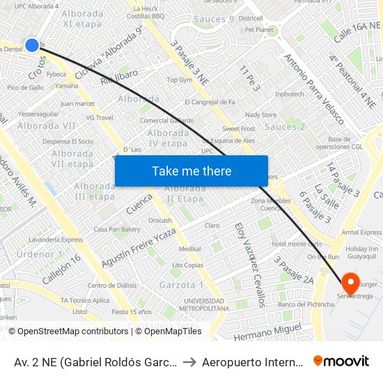 Av. 2 NE (Gabriel Roldós Garces) Y Calle 19 NE (Ing. Rodolfo Baquerizo Nazur) to Aeropuerto Internacional José Joaquín De Olmedo map