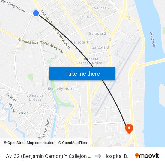 Av. 32 (Benjamin Carrion) Y Callejon 1 No (Callejon 1) to Hospital De Solca map