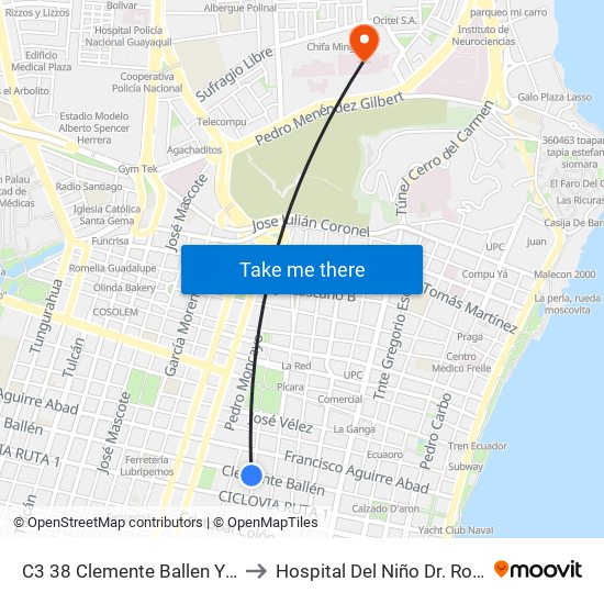 C3 38 Clemente Ballen Y Seis De Marzo to Hospital Del Niño Dr. Roberto Gilbert E map