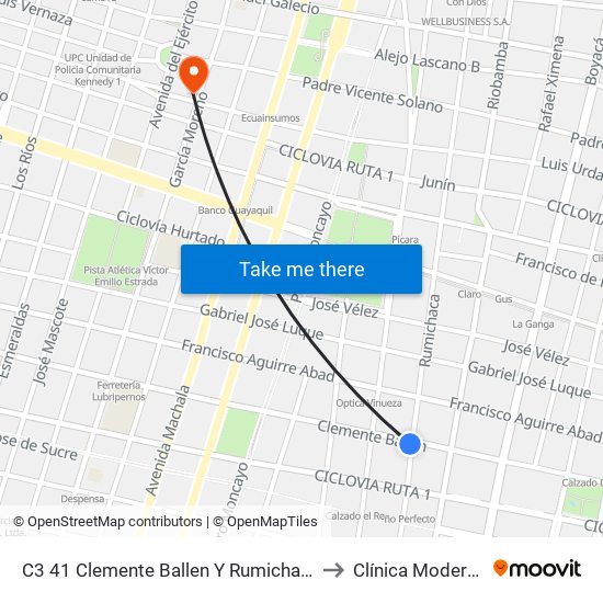 C3 41 Clemente Ballen Y Rumichaca to Clínica Moderna map