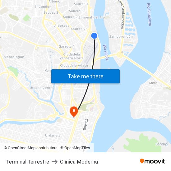 Terminal Terrestre to Clínica Moderna map