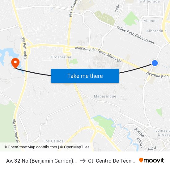 Av. 32 No (Benjamin Carrion) Y Calle 18 H No (Emilio Romero) to Cti Centro De Tecnologías De Información map