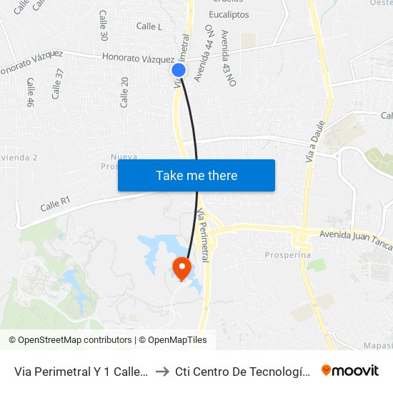 Via Perimetral Y 1 Callejon 21 No (S603) to Cti Centro De Tecnologías De Información map