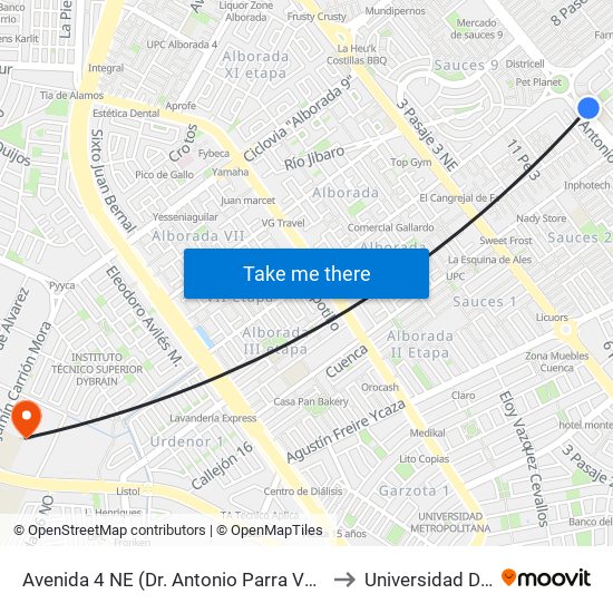 Avenida 4 NE (Dr. Antonio Parra Velasco) Y 4to Callejon 16a to Universidad De Guayaquil map