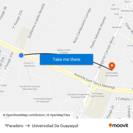 *Paradero to Universidad De Guayaquil map