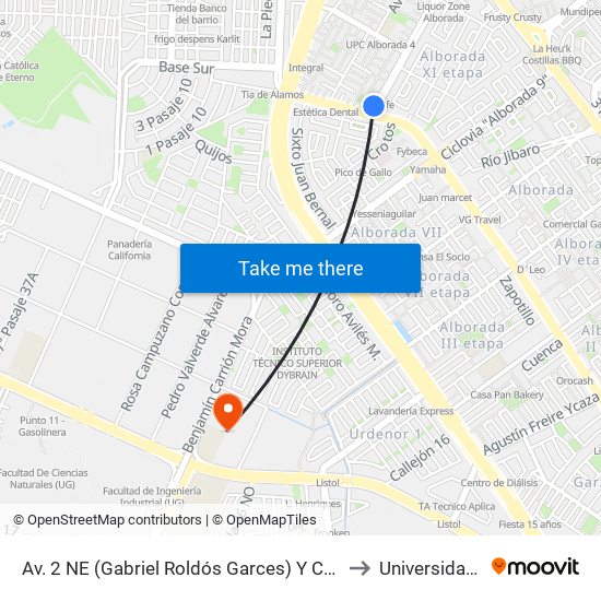 Av. 2 NE (Gabriel Roldós Garces) Y Calle 19 NE (Ing. Rodolfo Baquerizo Nazur) to Universidad De Guayaquil map