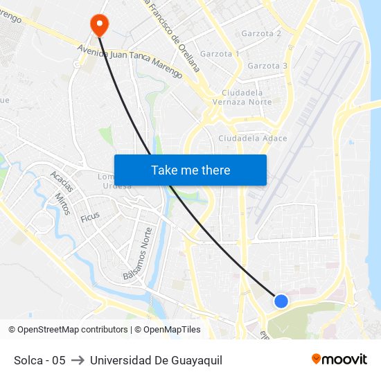 Solca - 05 to Universidad De Guayaquil map