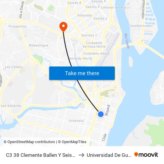 C3 38 Clemente Ballen Y Seis De Marzo to Universidad De Guayaquil map