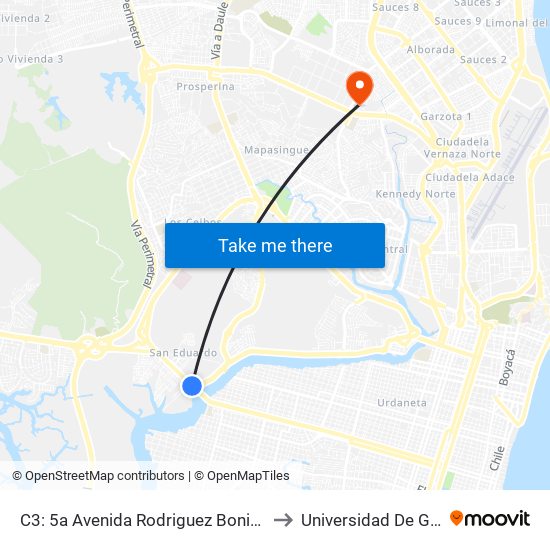 C3: 5a  Avenida Rodriguez Bonin Y Calle 3 So to Universidad De Guayaquil map