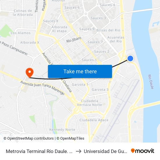 Metrovía  Terminal Río Daule. (Llegada) to Universidad De Guayaquil map