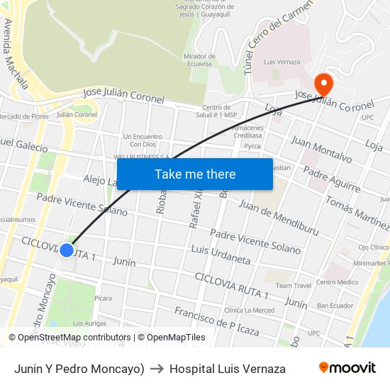 Junin Y Pedro Moncayo) to Hospital Luis Vernaza map