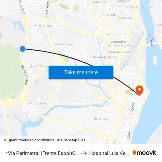 *Via Perimetral (Frente Espol)Cumbres to Hospital Luis Vernaza map