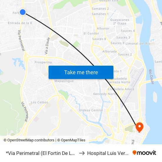 *Via Perimetral (El Fortin De La Flor) to Hospital Luis Vernaza map