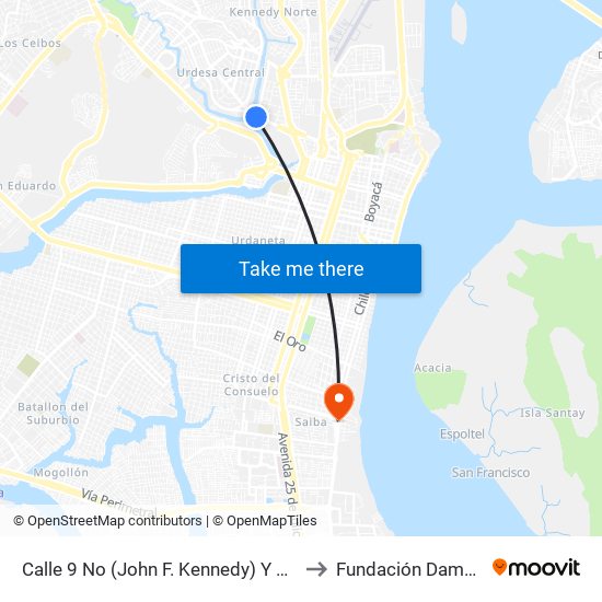 Calle 9 No (John F. Kennedy) Y Av. 10 No (Fortunato Safadi) (Guayarte) to Fundación Damas H. Cuerpo Consular map