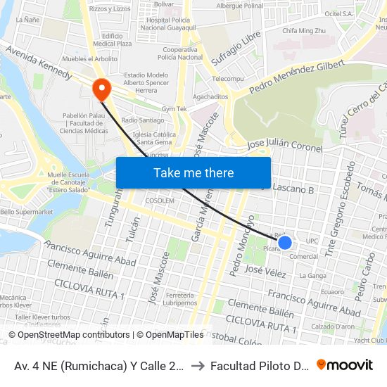 Av. 4 NE (Rumichaca)  Y Calle 2 NE  (Victor M. Rendon) to Facultad Piloto De Odontología map