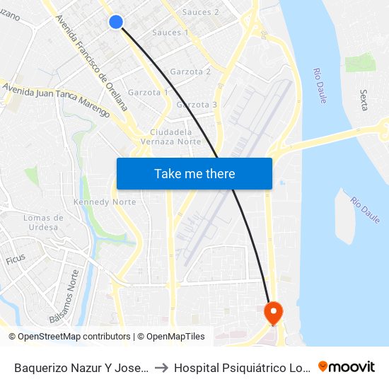 Baquerizo Nazur  Y Jose Maria Egas to Hospital Psiquiátrico Lorenzo Ponce map