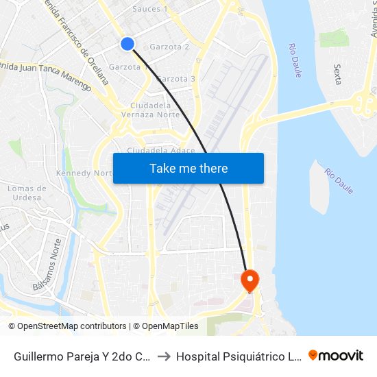 Guillermo Pareja Y  2do Callejon 15e N-E to Hospital Psiquiátrico Lorenzo Ponce map