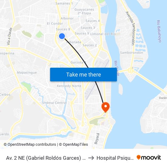 Av. 2 NE (Gabriel Roldós Garces) Y Calle 19 NE (Ing. Rodolfo Baquerizo Nazur) to Hospital Psiquiátrico Lorenzo Ponce map