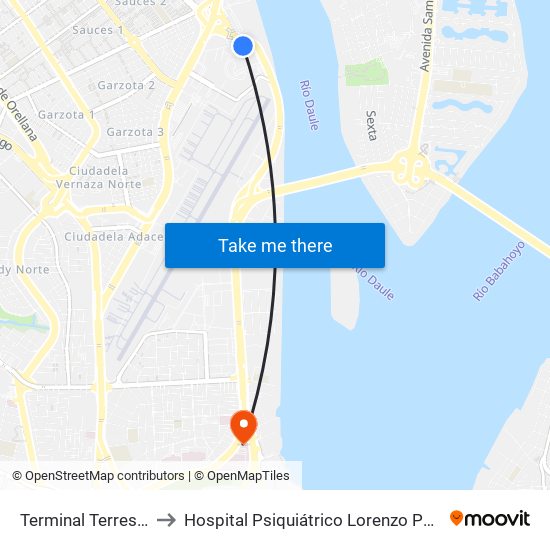 Terminal Terrestre to Hospital Psiquiátrico Lorenzo Ponce map