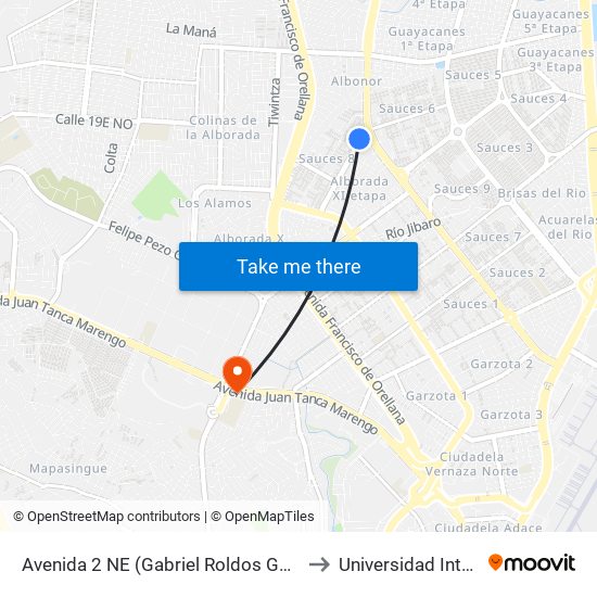 Avenida 2 NE (Gabriel Roldos Garces) Y Avenida 3 NE (Isidro Ayora Cuev)A to Universidad Internacional Del Ecuador map