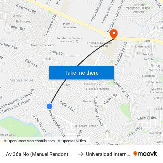 Av 36a No (Manuel Rendon) Y 3er Callejon 12a (3er Cj. 12a to Universidad Internacional Del Ecuador map