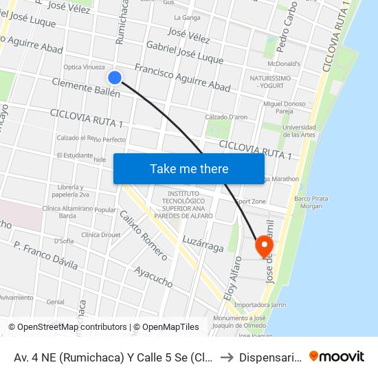 Av. 4 NE (Rumichaca)  Y Calle 5 Se  (Clemente Ballen) to Dispensario Iess map