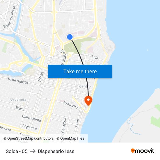 Solca - 05 to Dispensario Iess map